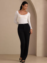 [White] SilkSilky Long Sleeve U Neck Women's T-Shirt 006