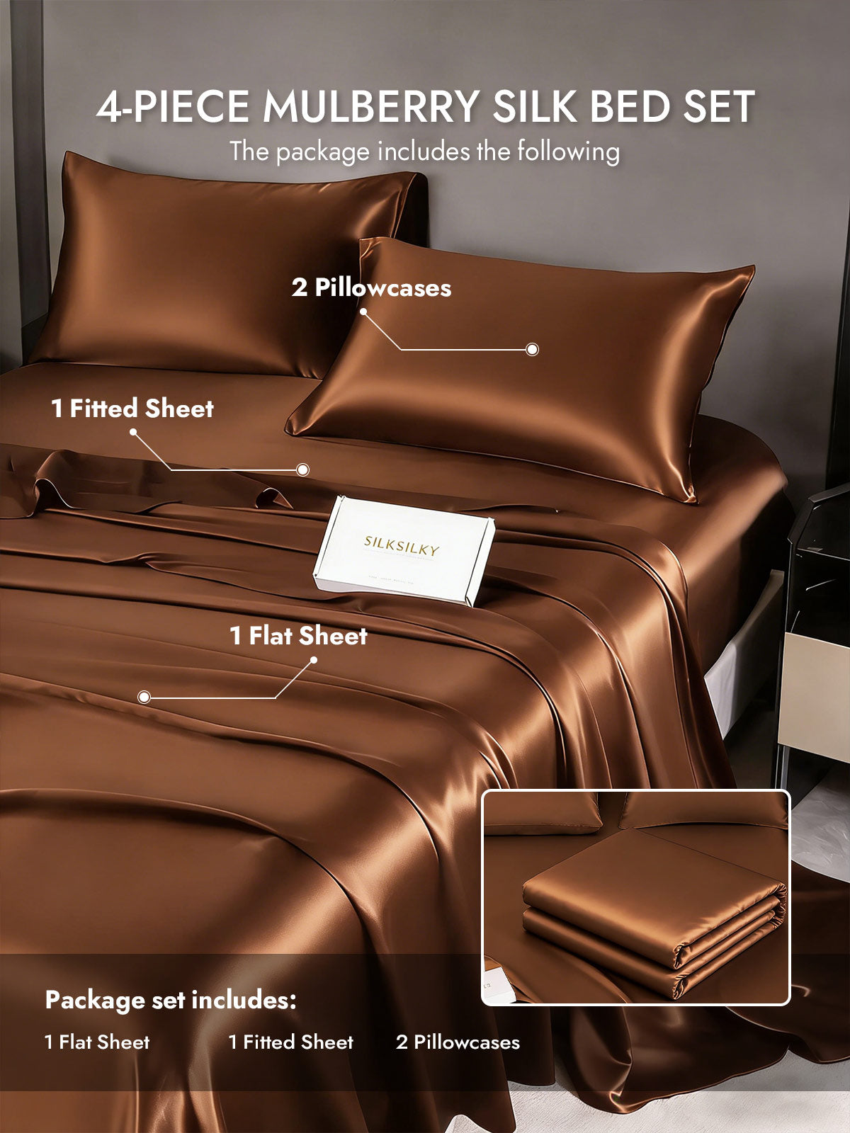 [Coffee] SilkSilky  19Momme Silk Bedding Set 005