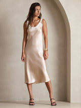 [Champagne] SilkSilky  Sleeveless Scoop Neck Dress 006