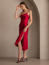 [Wine] SilkSilky  Spaghetti Strap Cowl Neck Dress 007