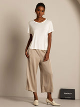 [White] SilkSilky  100% Silk Jersey Short Sleeve Round Neck Women's T-Shirt 006