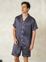[Navy Ginkgo] SilkSilky  Short Sleeve Notch Collar Men's Pajamas 004
