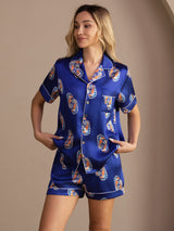 [Navy Seahorse] SilkSilky Short Sleeve Lapel Collar Women's Pajamas 004