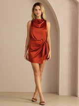 [Caramel] SilkSilky Sleeveless Cowl Neck Dress 006