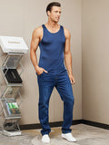 SilkSilky US Silk Knitted Sleeveless Round Neck Men's T Shirt DarkBlue 005