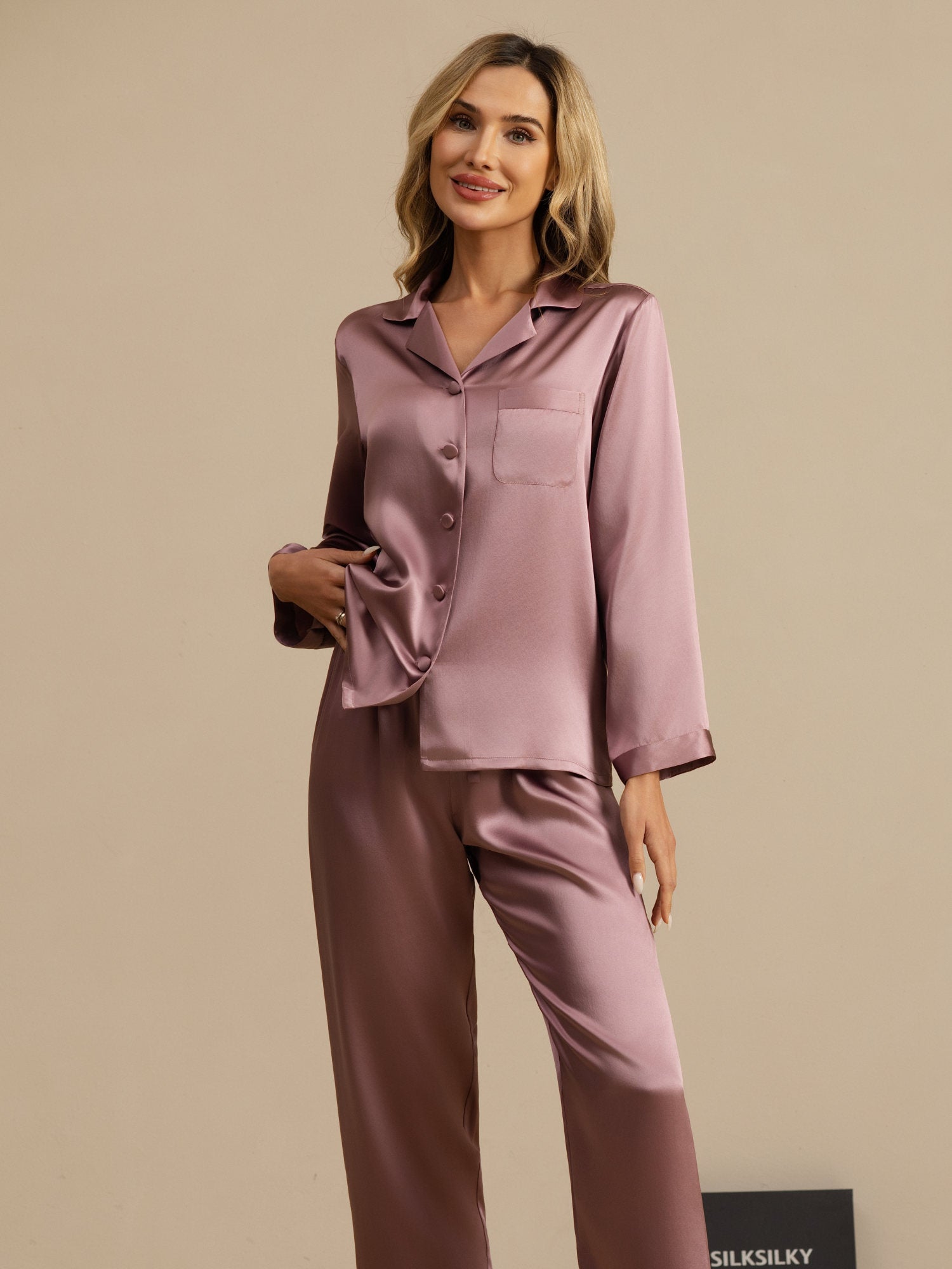 [Pale Mauve] SilkSilky  Long Sleeve Notch Collar Women's Pajamas 003