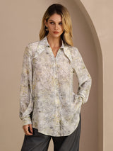 [Sage Blossom] SilkSilky Long Sleeve Lapel Collar Blouse 001