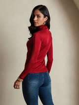 [Wine] SilkSilky  Silk Jersey Long Sleeve Turtle Neck Women's T-Shirt 002