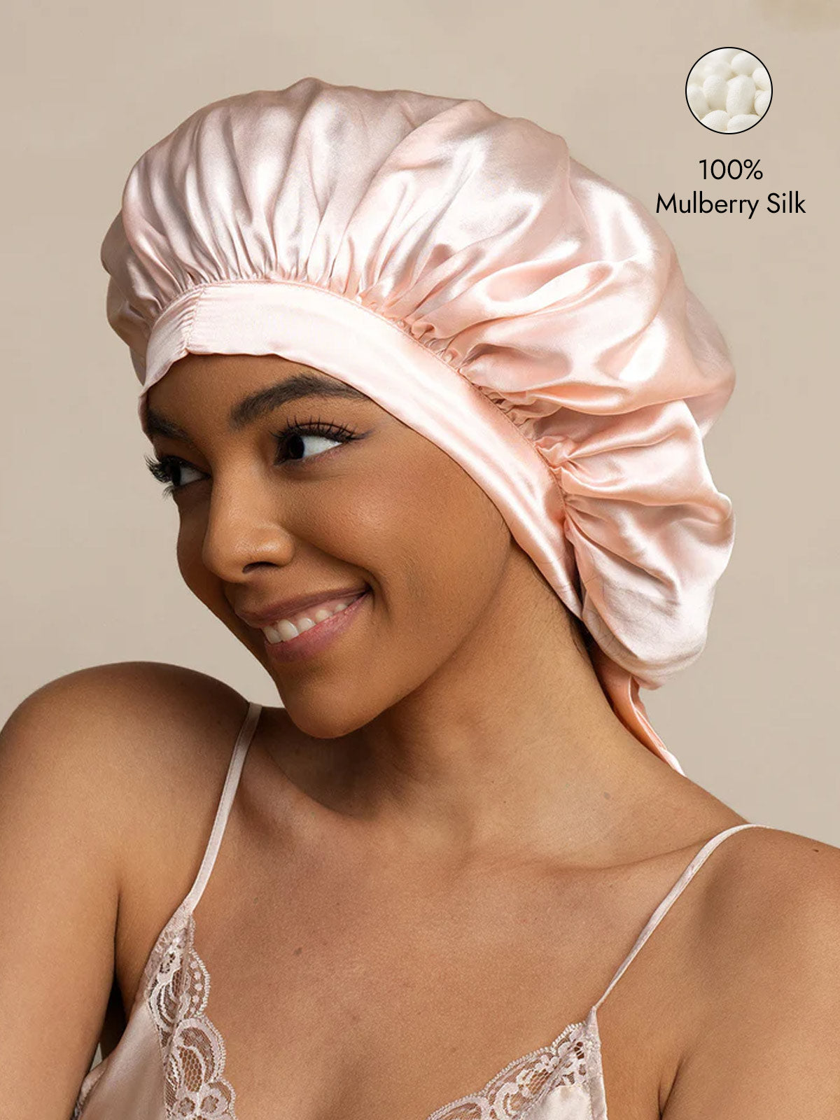 [Light Pink] SilkSilky  Pure Silk Sleep Cap 001
