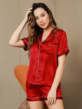 [Wine] SilkSilky  Short Sleeve Notch Collar Women's Pajamas 003