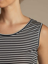 [White Stripe] SilkSilky  100% Silk Jersey Sleeveless Round Neck Camisole Top 007