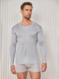 SilkSilky US Silk Knitted Long Sleeve Round Neck Men's T Shirt LightGray 001