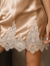 [Champagne] SilkSilky  Spaghetti Strap V Neck Nightgown 004