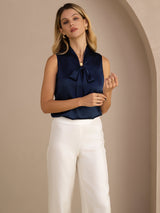 [Dark Blue] SilkSilky Sleeveless Tie Neck Camisole Top 006