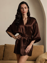 [Coffee] SilkSilky  3/4 Sleeve Women's Robe 001