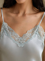 [Grayish Blue] SilkSilky  Spaghetti Strap V Neck Nightgown 004