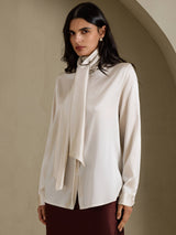 [Light Gray] SilkSilky  Long Sleeve Tie Neck Women's Blouse 003