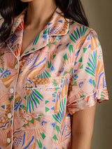 [Pink Fauna] SilkSilky Short Sleeve Notch Collar Women's Pajamas 006