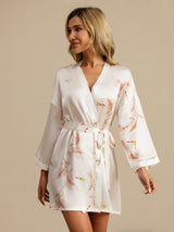 [White] SilkSilky  19Momme 3/4 Sleeve Women's Robe 004
