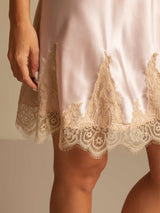 [Pink] SilkSilky  Spaghetti Strap V Neck Nightgown 005