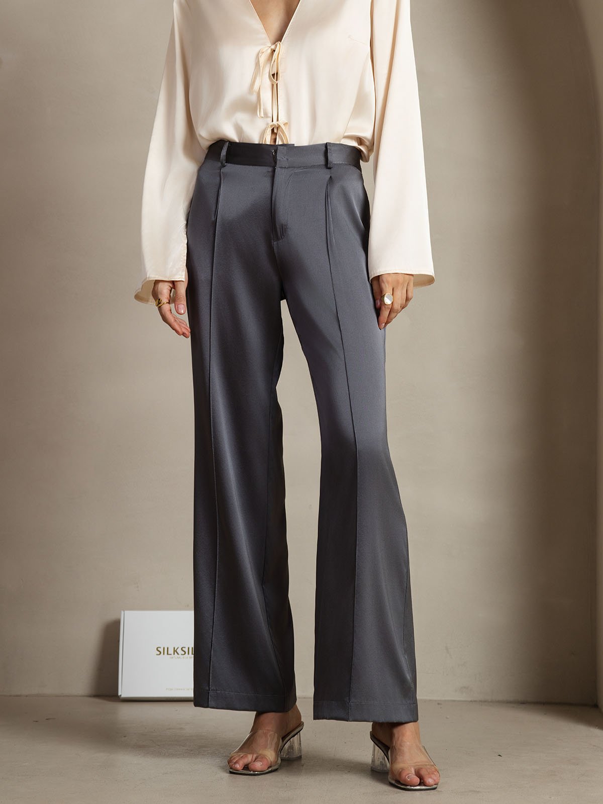 [DarkGray] SilkSilky 19Momme Silk Womens Pants 001