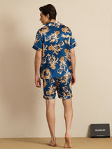 [Navy Dragon] SilkSilky  Short Sleeve Notch Collar Men's Pajamas 004