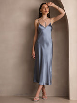 [Grayish Blue] SilkSilky  Spaghetti Strap V Neck Dress 005