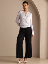 [Gray] SilkSilky  Long Sleeve Wrap Women's Blouse 005