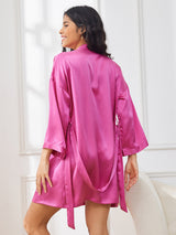 [Rose Red] SilkSilky  3/4 Sleeve Women's Robe 002