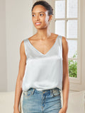 SilkSilky US Pure Silk Sleeveless V Neck Camisole Top LightBlue 001