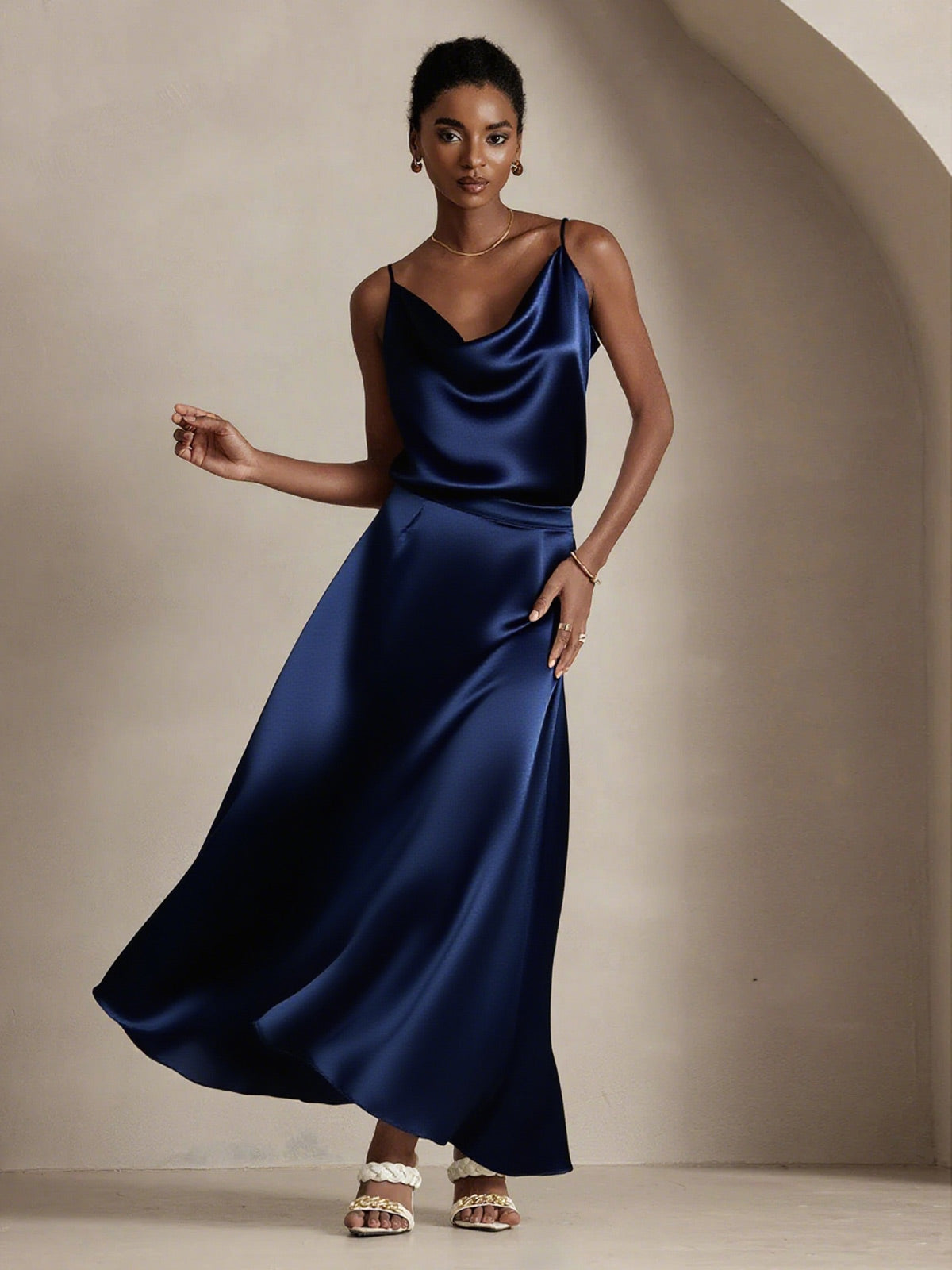 [Dark Blue] SilkSilky  19Momme Silk Skirt 001
