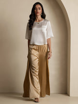 [White] SilkSilky  Pure Silk Half Sleeve Scoop Neck Women's T-Shirt 008