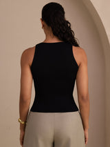[Black] SilkSilky Sleeveless Deep V Neck Camisole Top 002