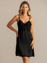 [Black] SilkSilky  Spaghetti Strap V Neck Nightgown 003