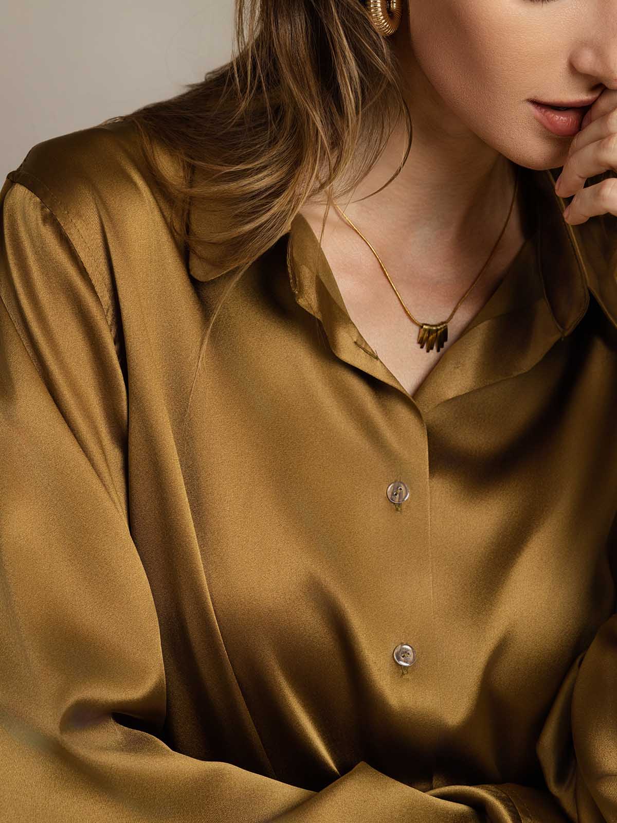 [Bronze] SilkSilky  Silk Lapel Collar Women's Shirt 005