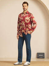 [Wine Dragon] SilkSilky Long Sleeve Lapel Collar Men's Shirt 008