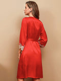 SilkSilky US Pure Silk 3/4 Sleeve Nightgown&Robe Set Red 005