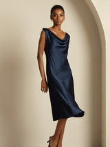 [Dark Blue] SilkSilky  Sleeveless Cowl Neck Dress 007