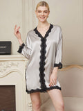 SilkSilky US Pure Silk 3/4 Sleeve V Neck Nightgown Silver 001