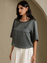 [Dark Gray] SilkSilky  Half Sleeve Women's T-Shirt 005