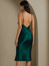 [Green] SilkSilky  Spaghetti Strap V Neck Dress 002