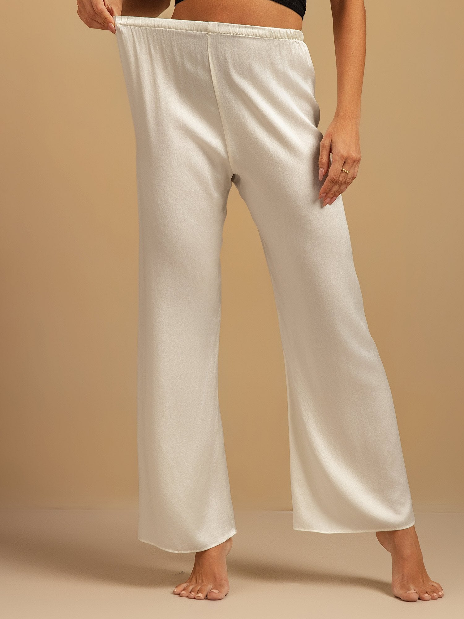 [White] SilkSilky  19Momme Silk Womens Sleep Bottoms 003,