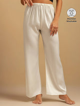 [White] SilkSilky  19Momme Machine-Washable Silk Women's Sleep Pants 001