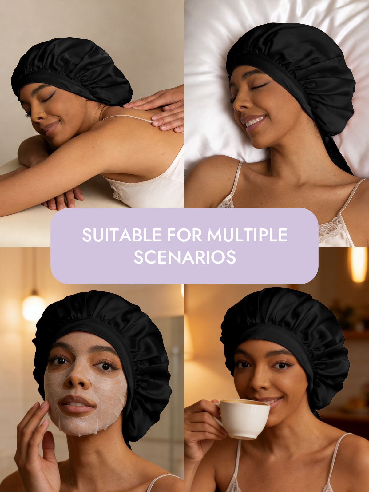 [Black] SilkSilky  Pure Silk Sleep Cap 006