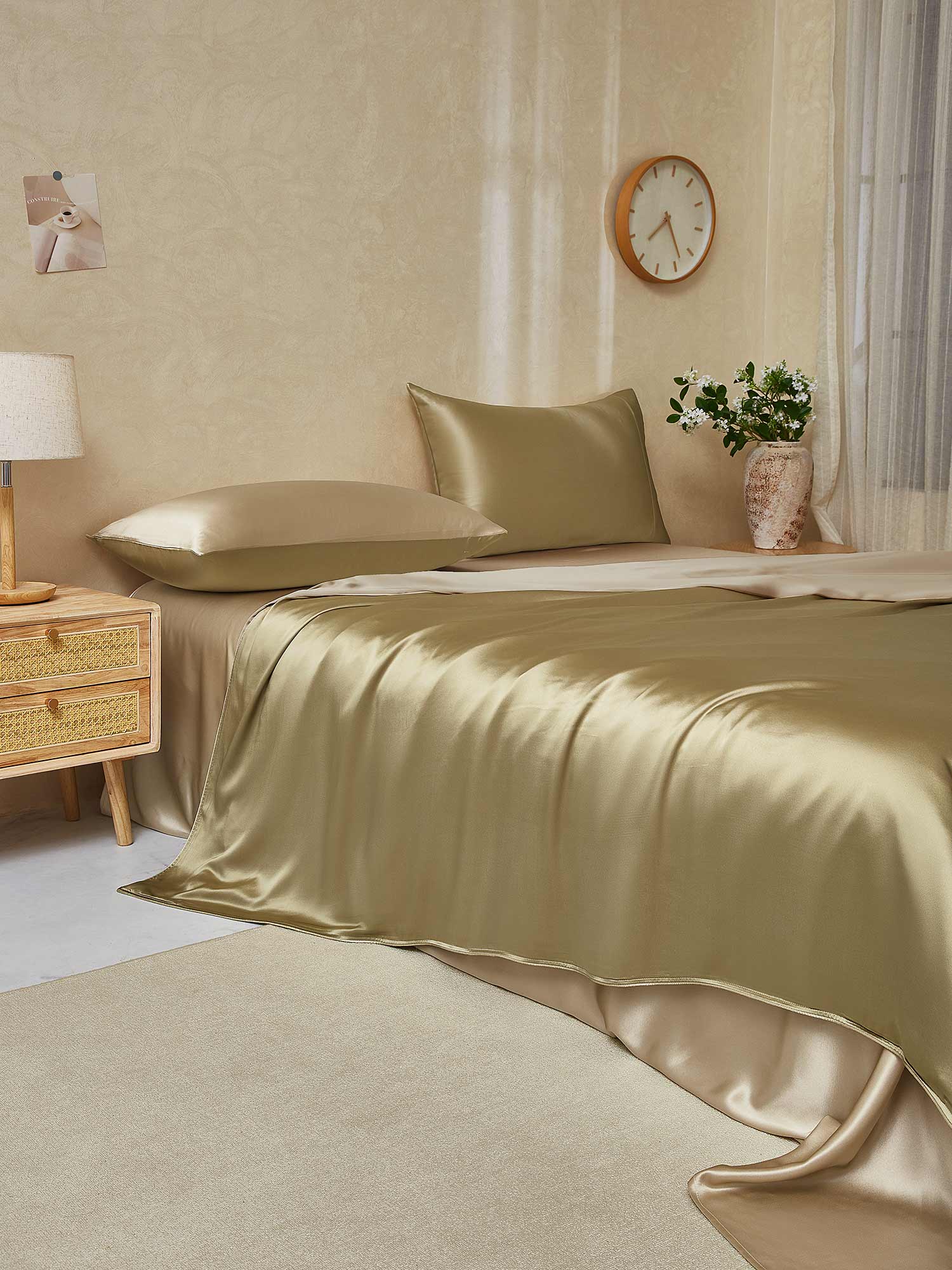 [Beige+Khaki] SilkSilky  22Momme Pure Silk Bedding Set 003,