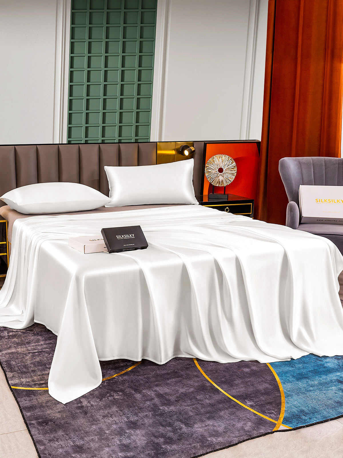 [White] SilkSilky  25Momme Pure Silk Bedding Set 003