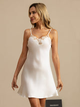 [White] SilkSilky  Spaghetti Strap V Neck Nightgown 004