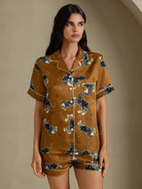 [Brown Lion] SilkSilky Short Sleeve Notch Collar Women's Pajamas 001