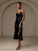 [Black] SilkSilky  Spaghetti Strap Cowl Neck Dress 003