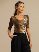 [Tiger] SilkSilky 100% Silk Jersey Half Sleeve Scoop Neck Women's T-Shirt 001